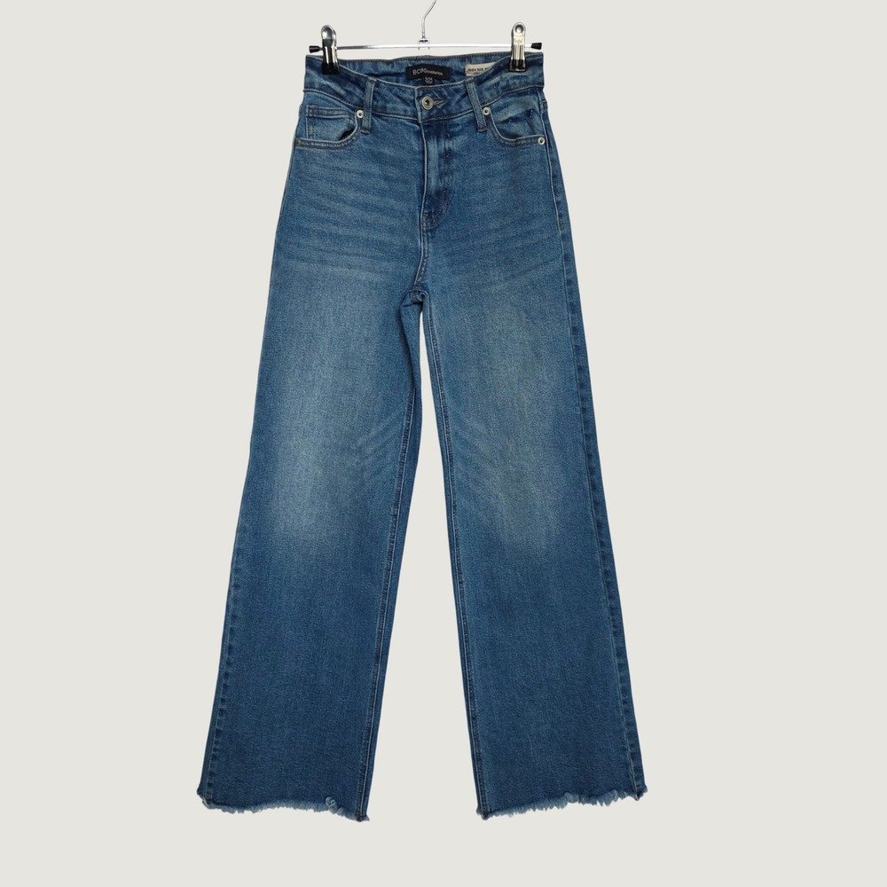 BCBGeneration Wide Leg Jeans Womens 0/24 Blue Excellent High Rise Raw Hem